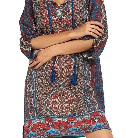 FLORAL AND PAISLEY SHIFT DRESS WITH TASSELS SMALL NWOT - Picture 2 of 16